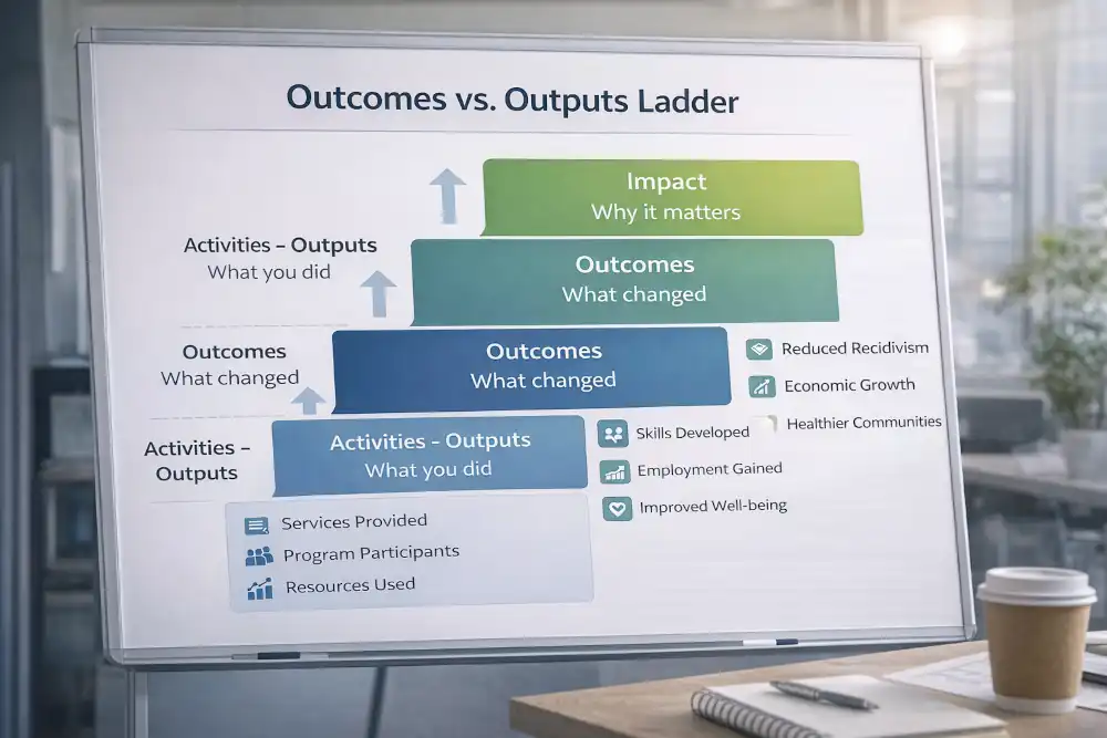 Outcomes vs Outputs Ladder